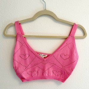 NEW, NEVER WORN For Love & Lemons Pink Heart Knit Crop Tank Top, Size Womens S